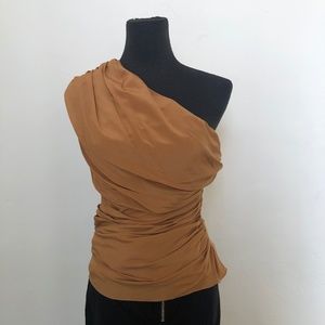 Caramel One Shoulder Ruched Top